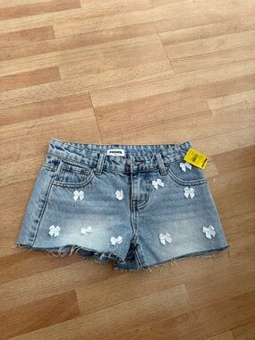 RSQ Light Blue Denim Shorts with White Bow Appliqués Sz 12